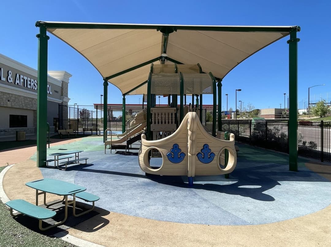 The shaded outdoor playground